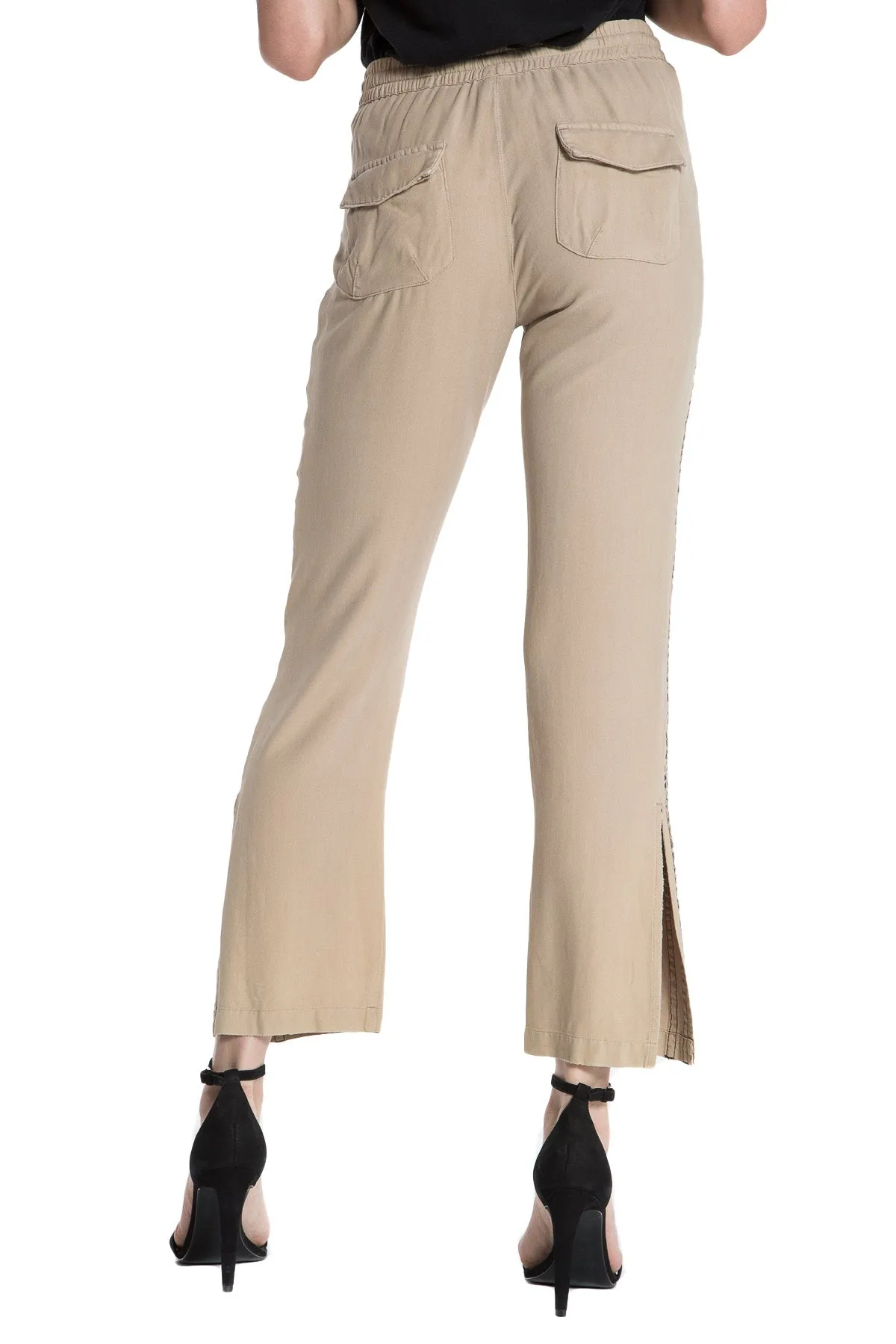 100% Silk pants with side tape in Oxford Tan