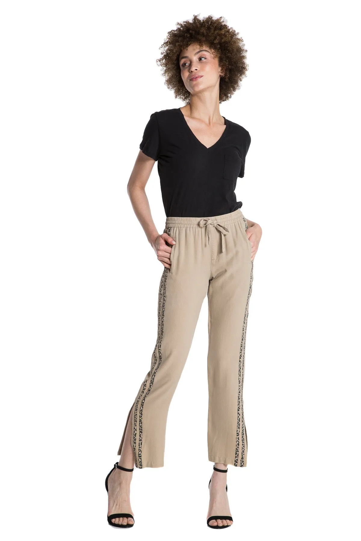 100% Silk pants with side tape in Oxford Tan
