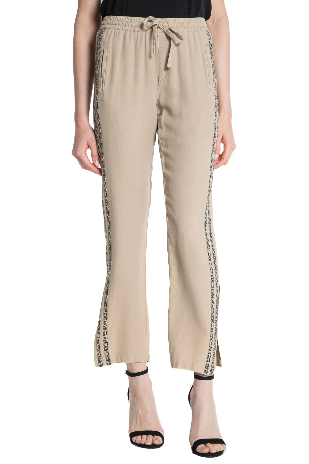 100% Silk pants with side tape in Oxford Tan