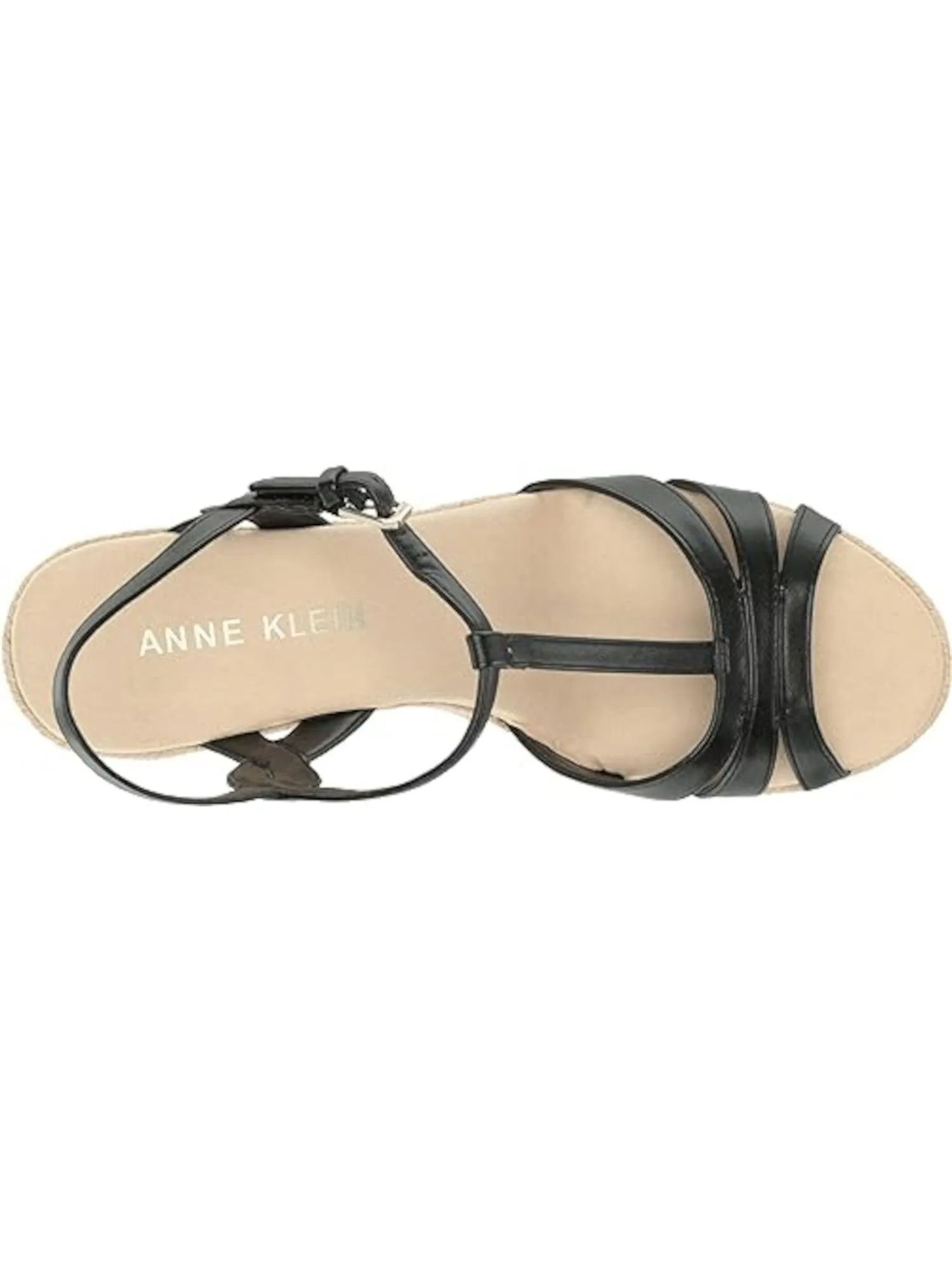 ANNE KLEIN Womens Black 1" Platform Ankle Strap Padded Waves Open Toe Wedge Buckle Espadrille Shoes M