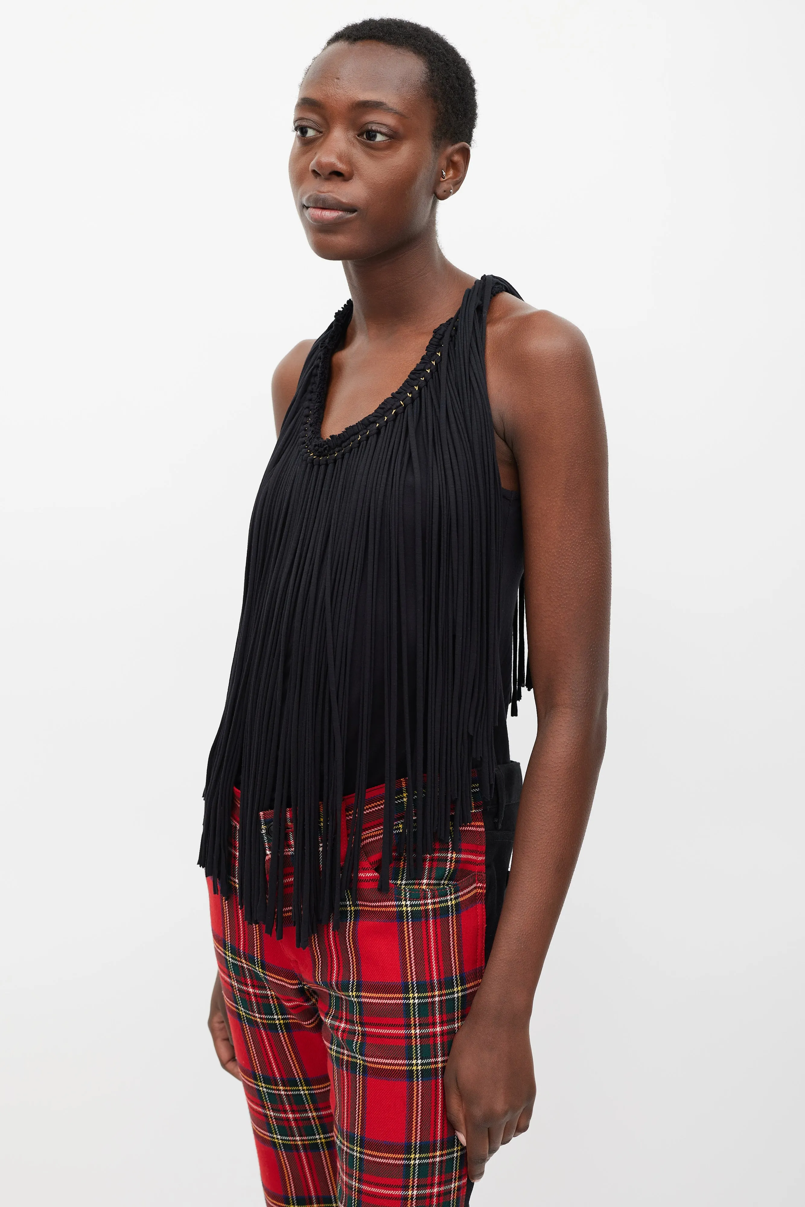 Black & Gold Chain Fringed Top