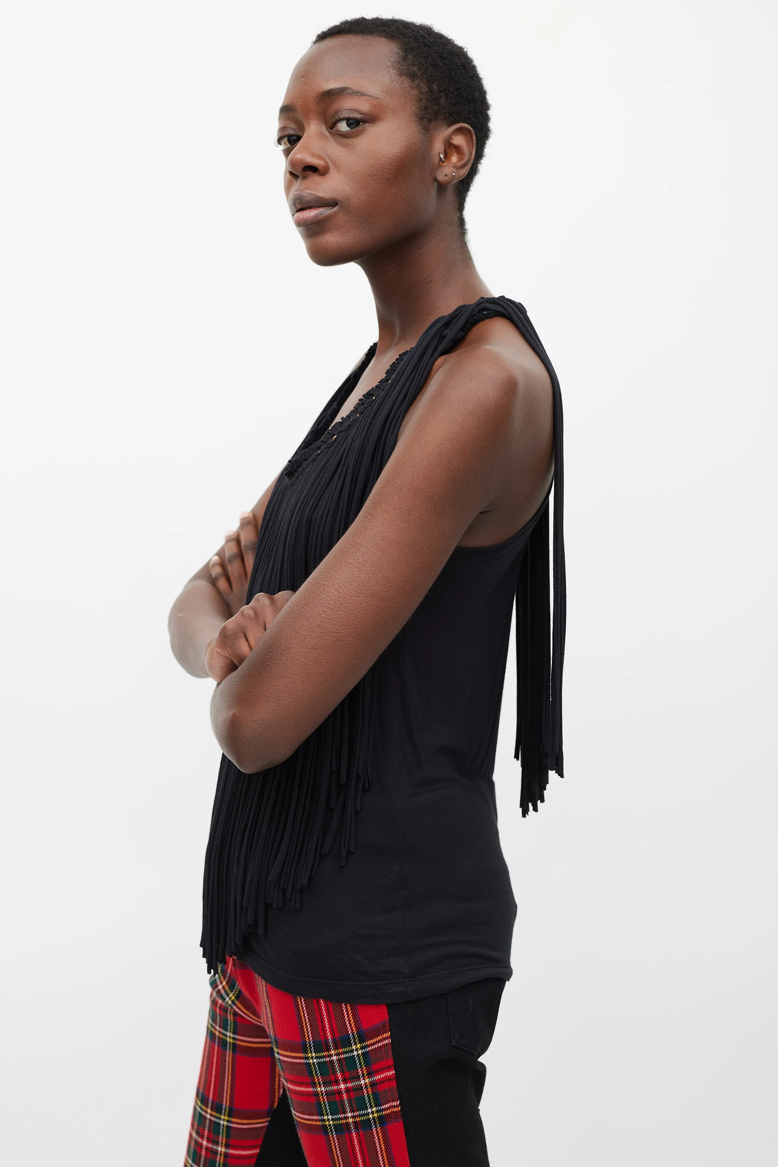 Black & Gold Chain Fringed Top