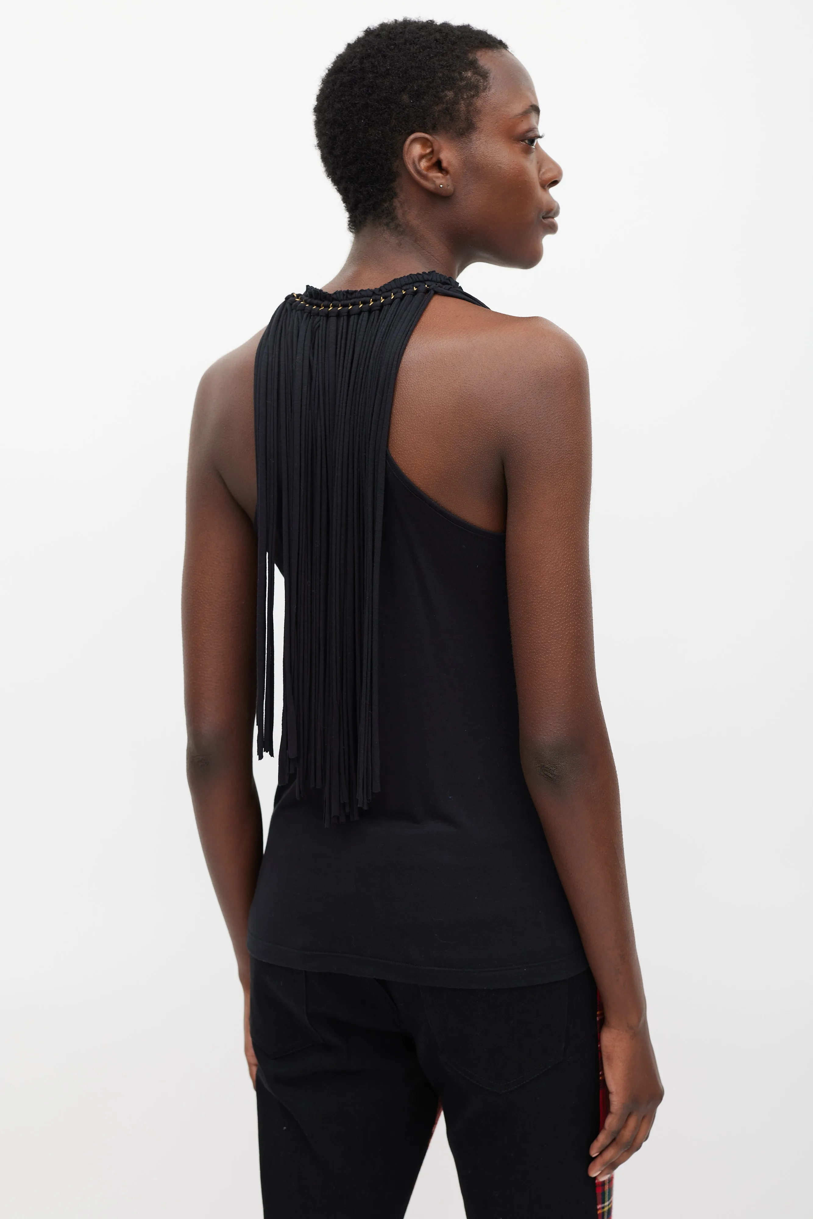 Black & Gold Chain Fringed Top