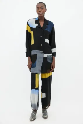 Black, Blue & Yellow Silk Shirt & Trouser Co-Ord Set