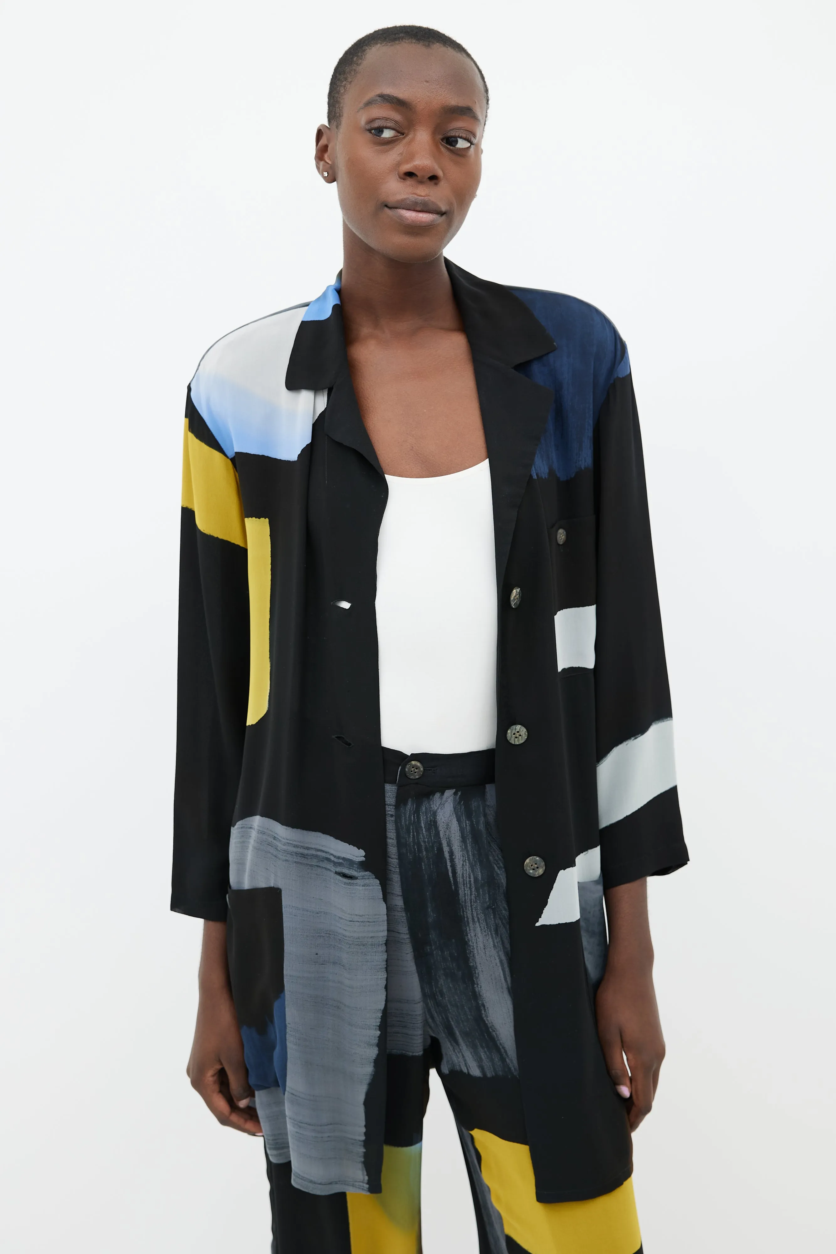 Black, Blue & Yellow Silk Shirt & Trouser Co-Ord Set