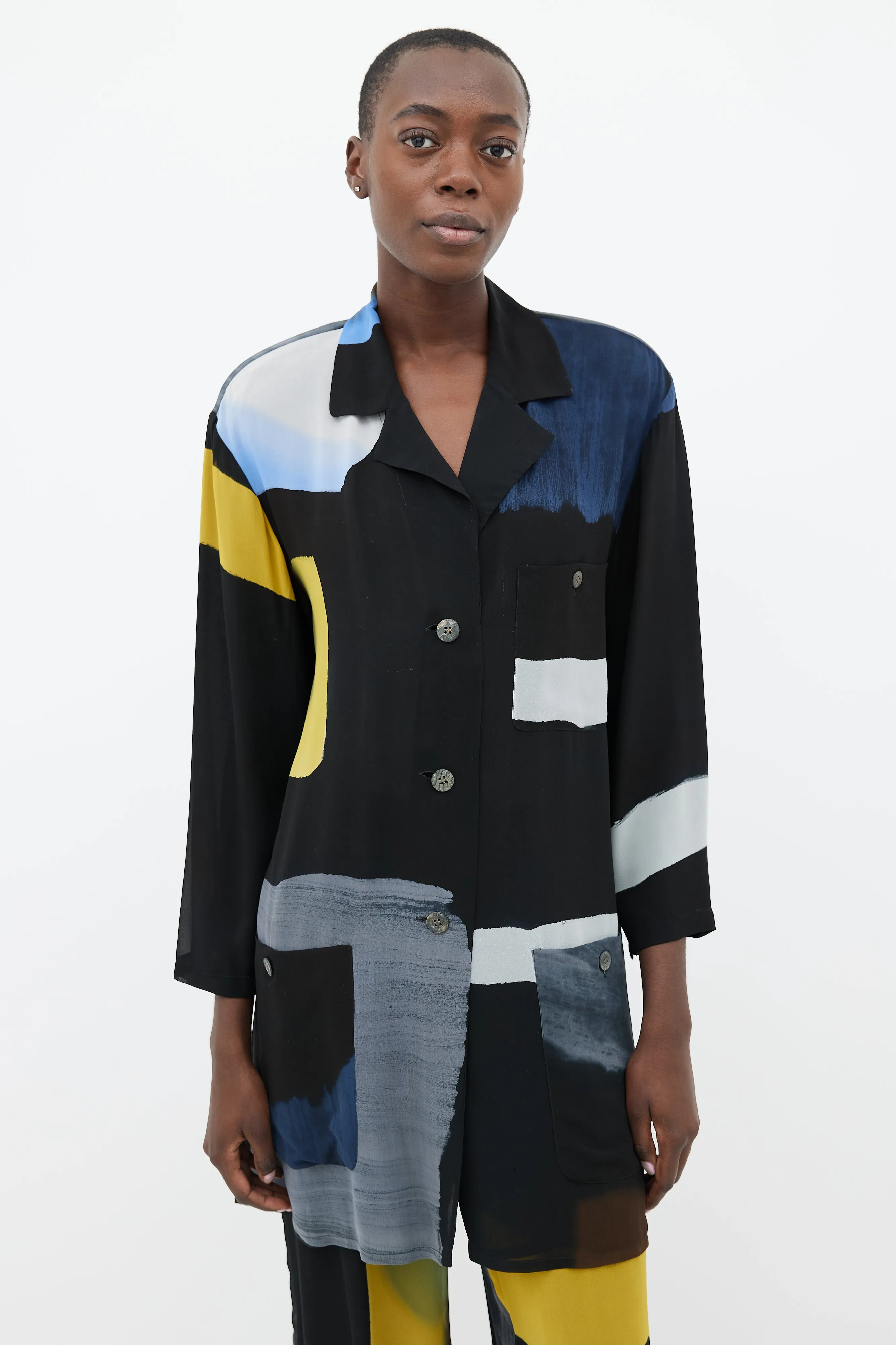 Black, Blue & Yellow Silk Shirt & Trouser Co-Ord Set