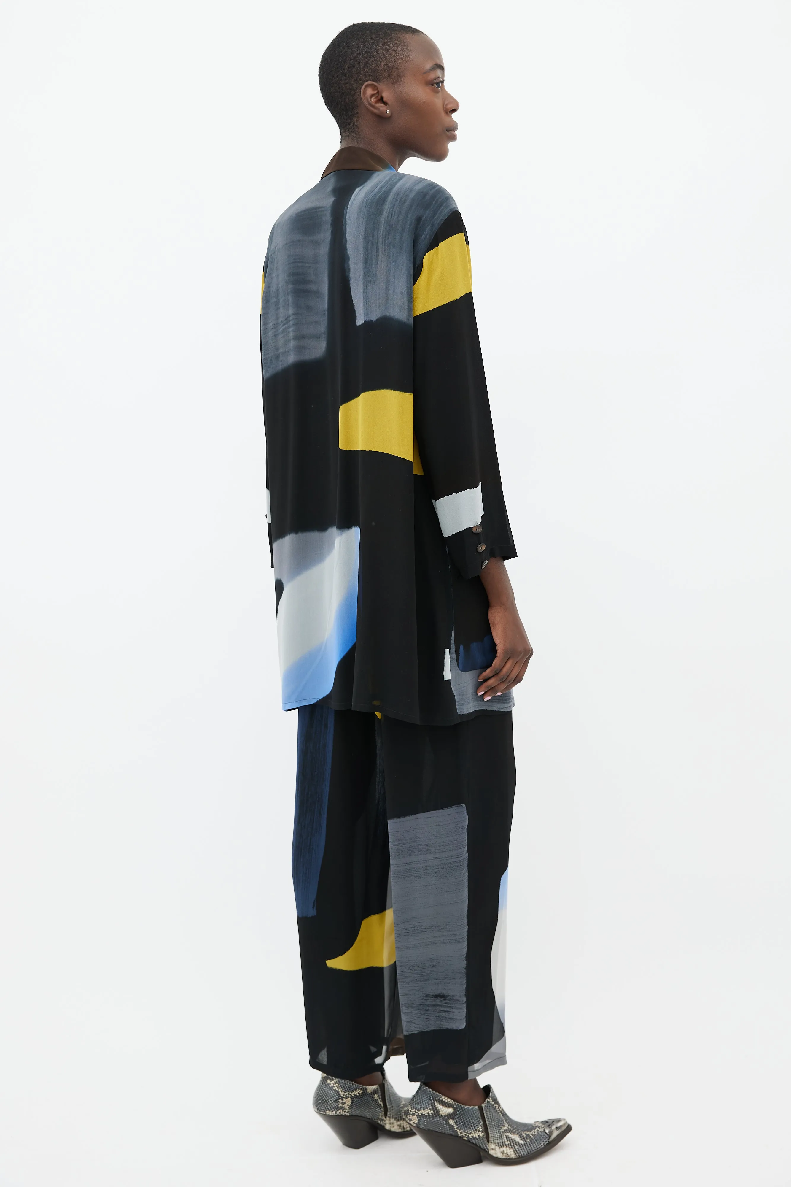 Black, Blue & Yellow Silk Shirt & Trouser Co-Ord Set