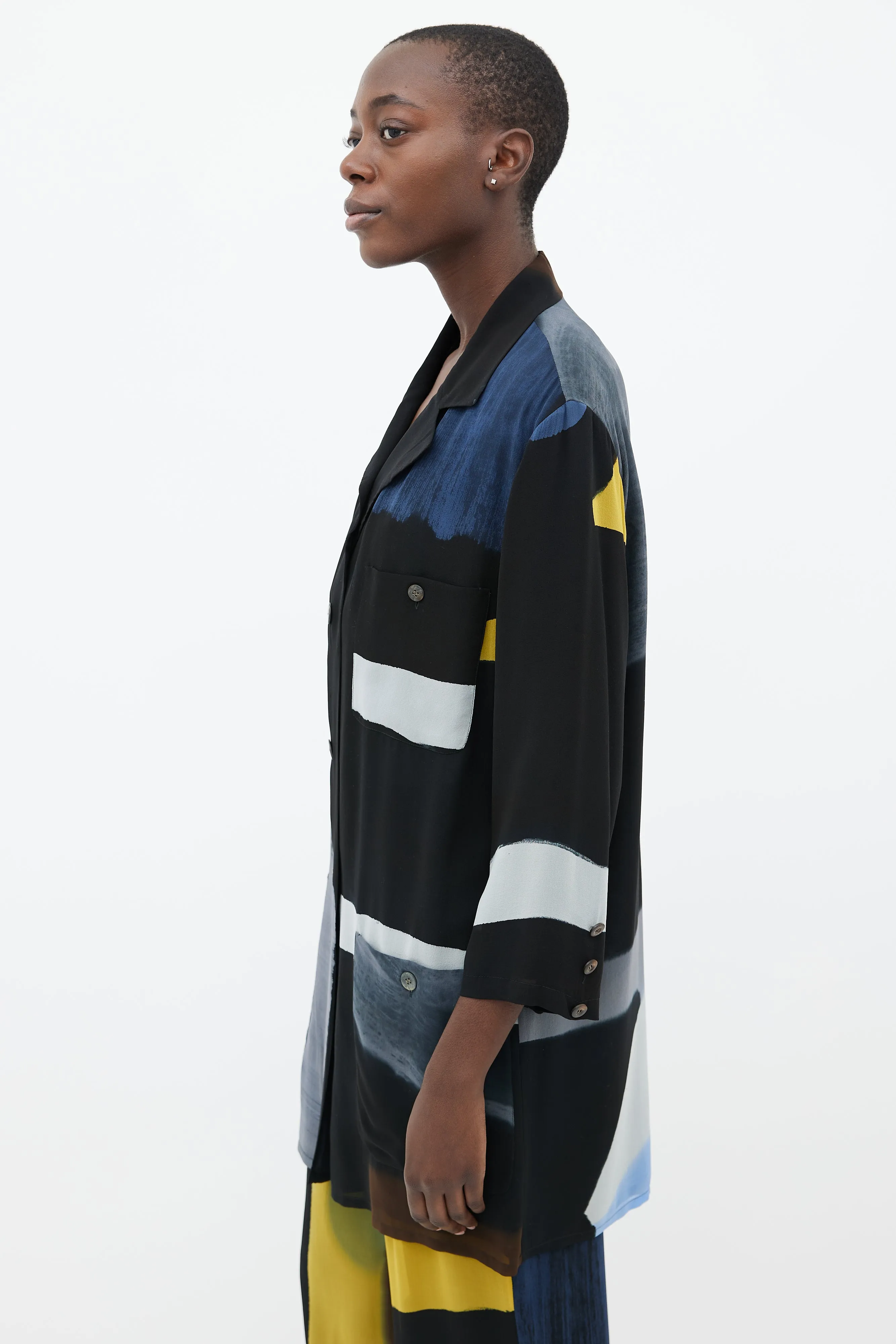 Black, Blue & Yellow Silk Shirt & Trouser Co-Ord Set