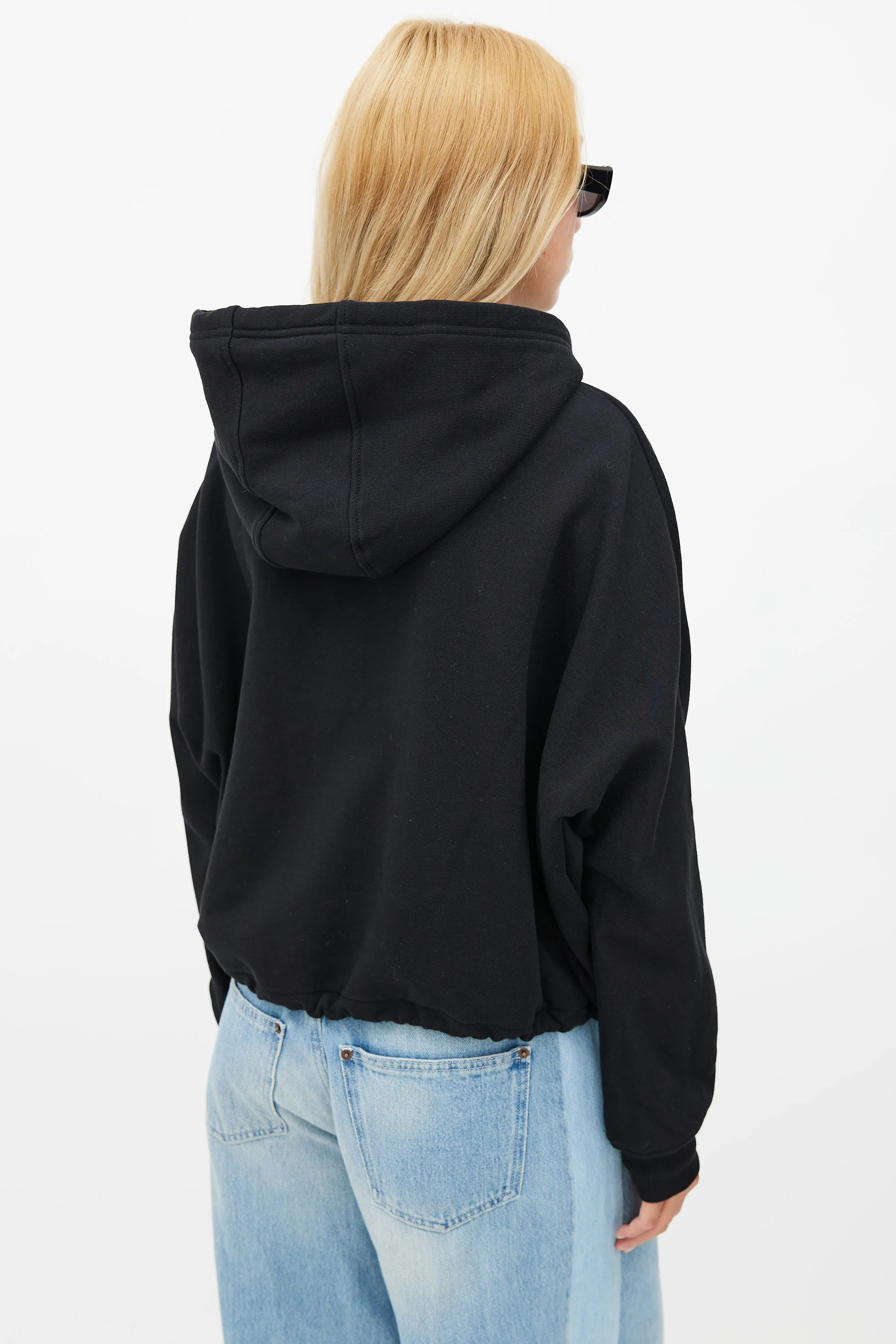 Black Drawstring Zip Logo Hoodie