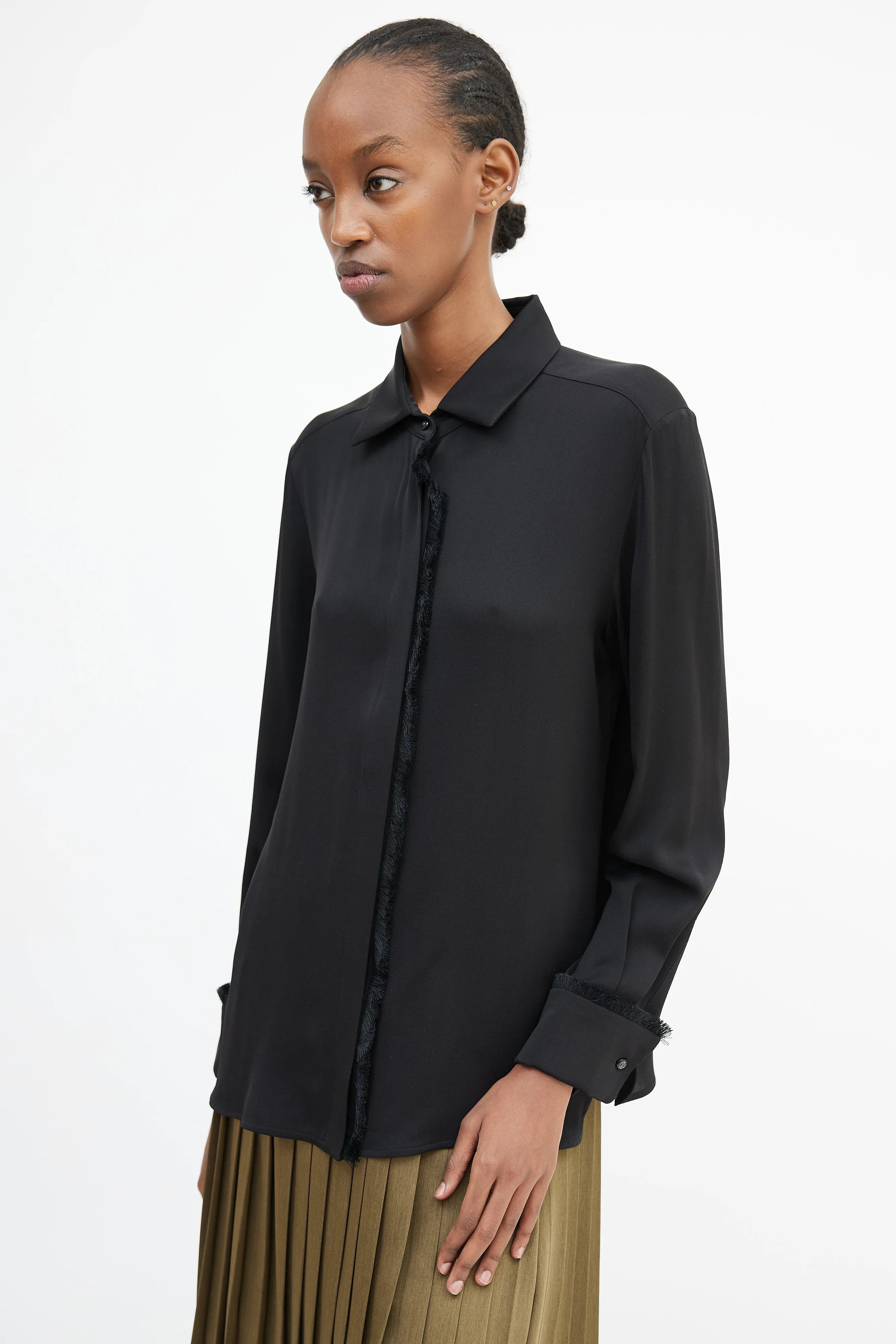 Black Fringe Trim Shirt