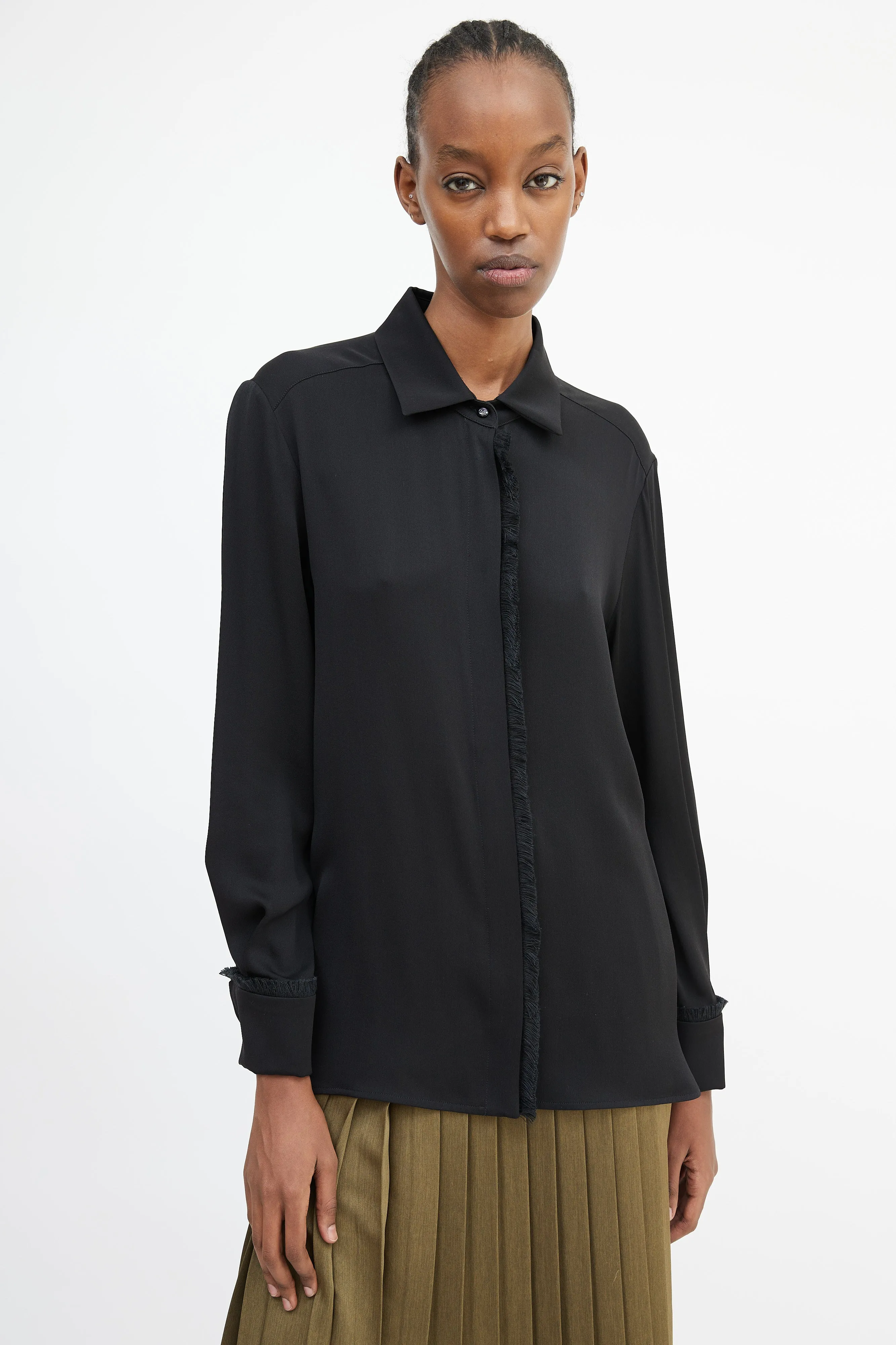Black Fringe Trim Shirt
