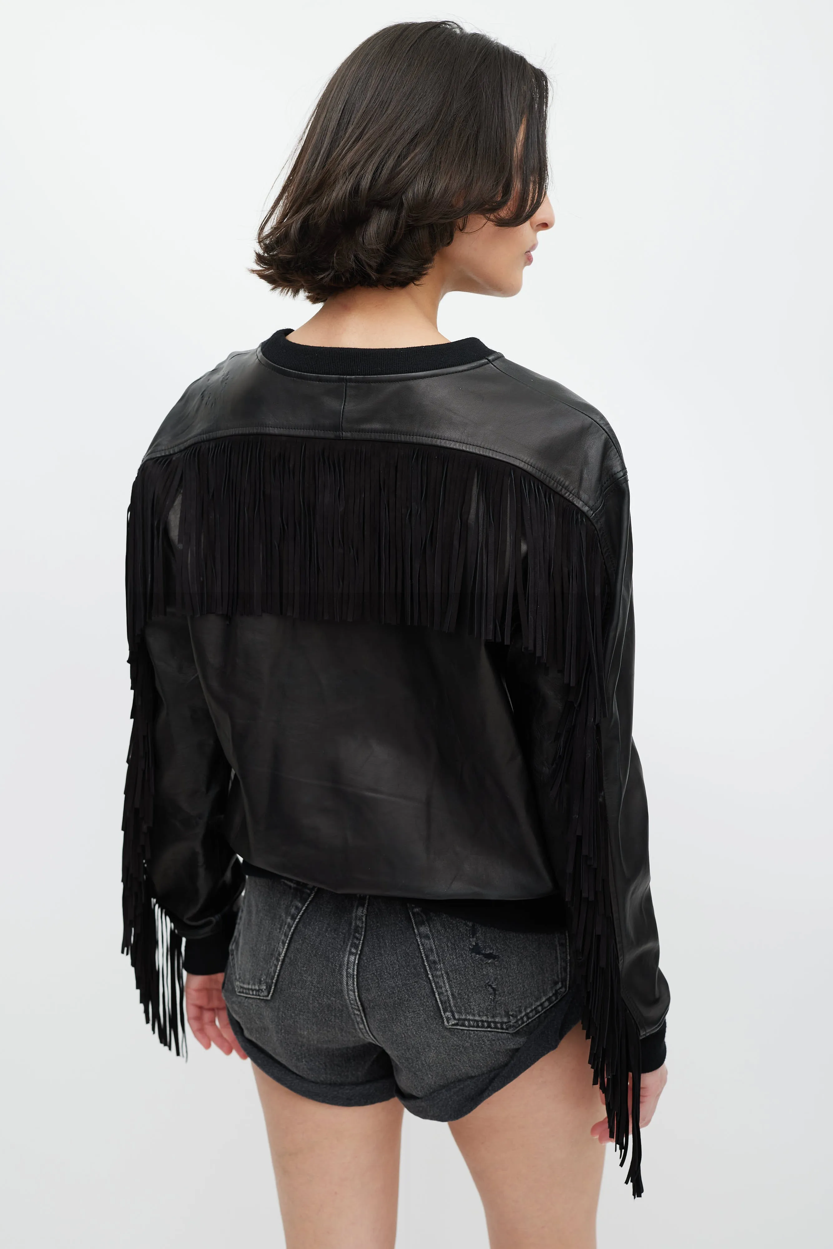 Black Leather Fringe Sweatshirt