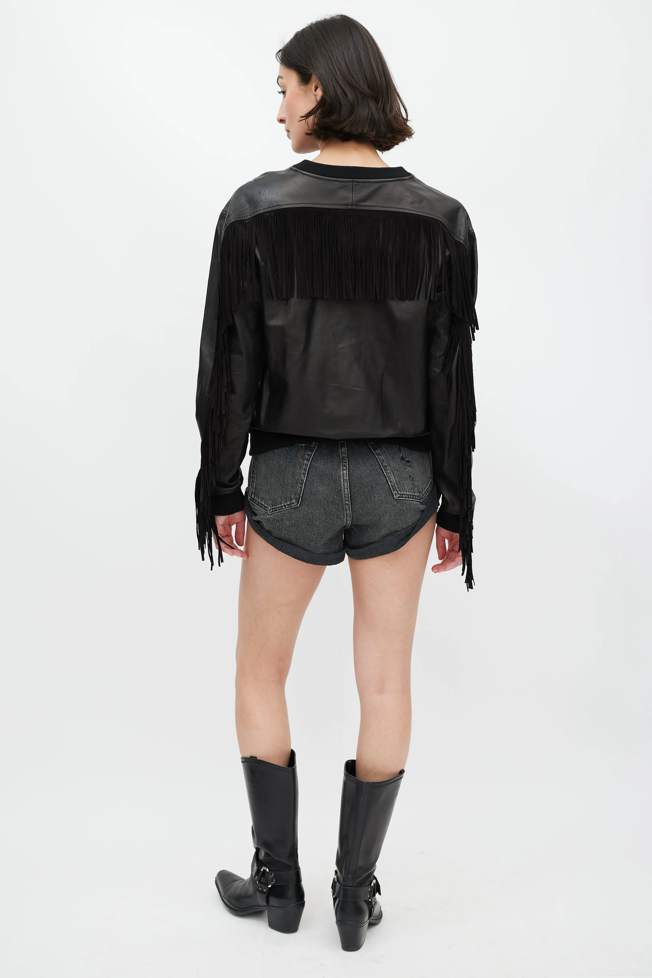 Black Leather Fringe Sweatshirt