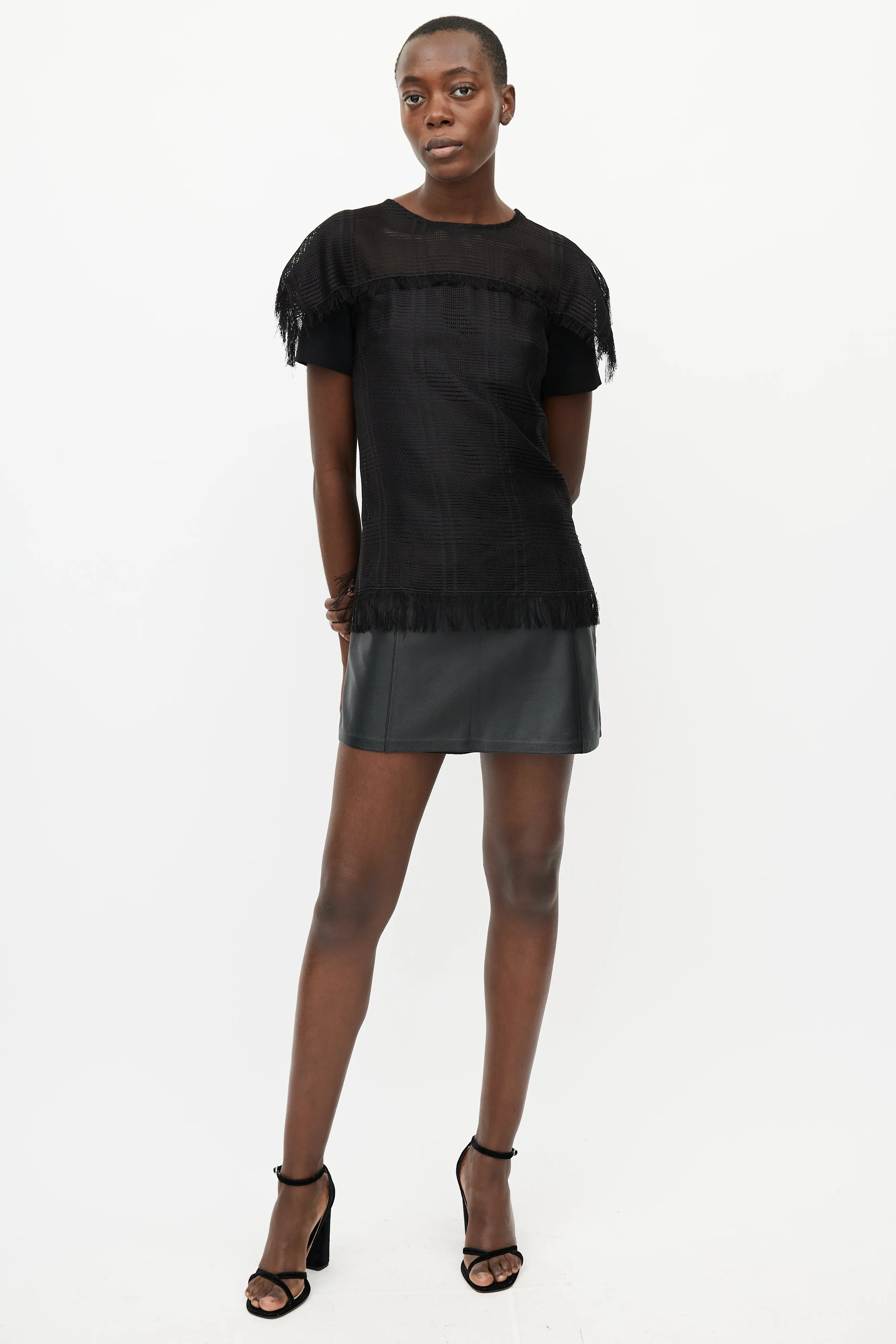 Black Mesh Fringe Top