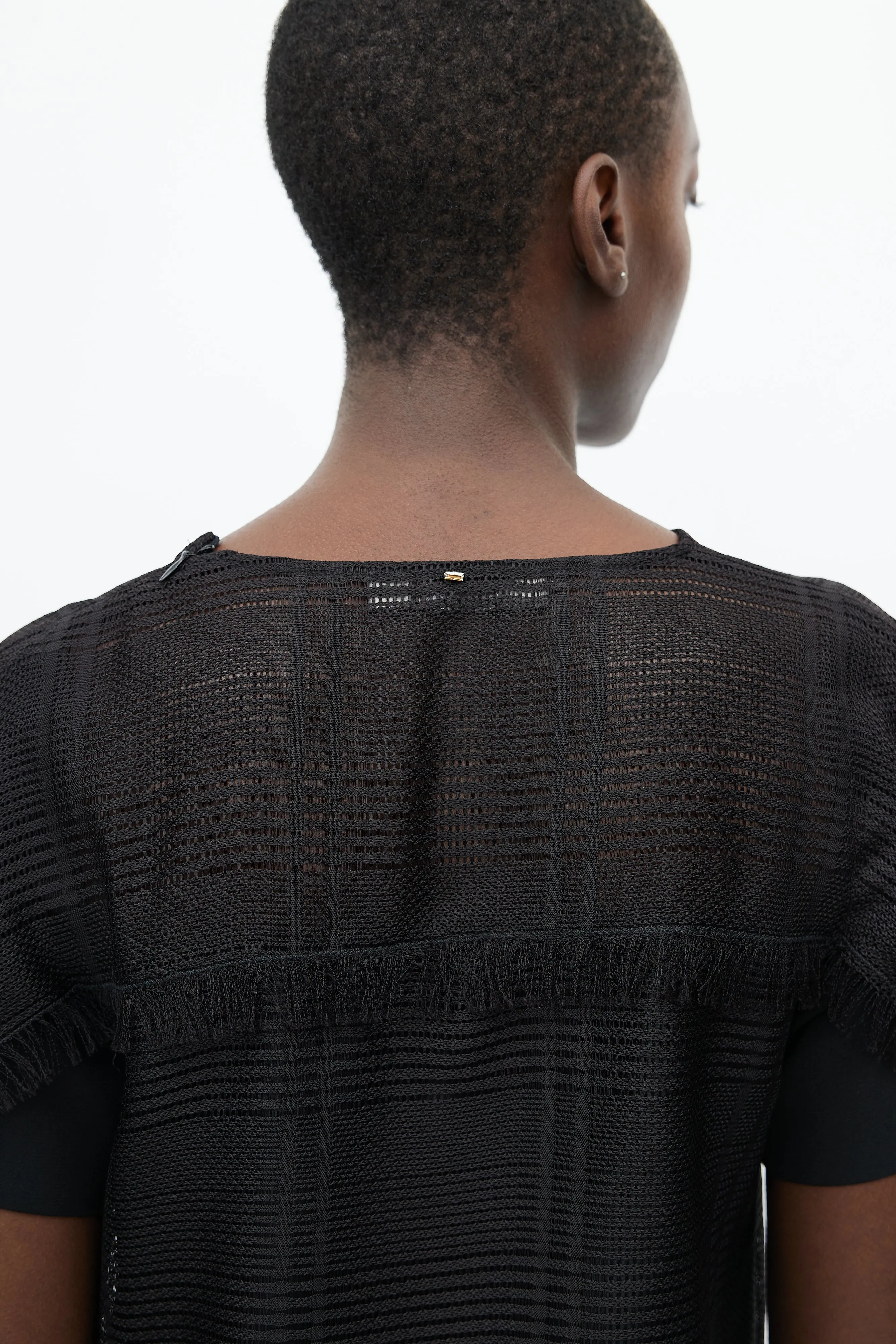 Black Mesh Fringe Top