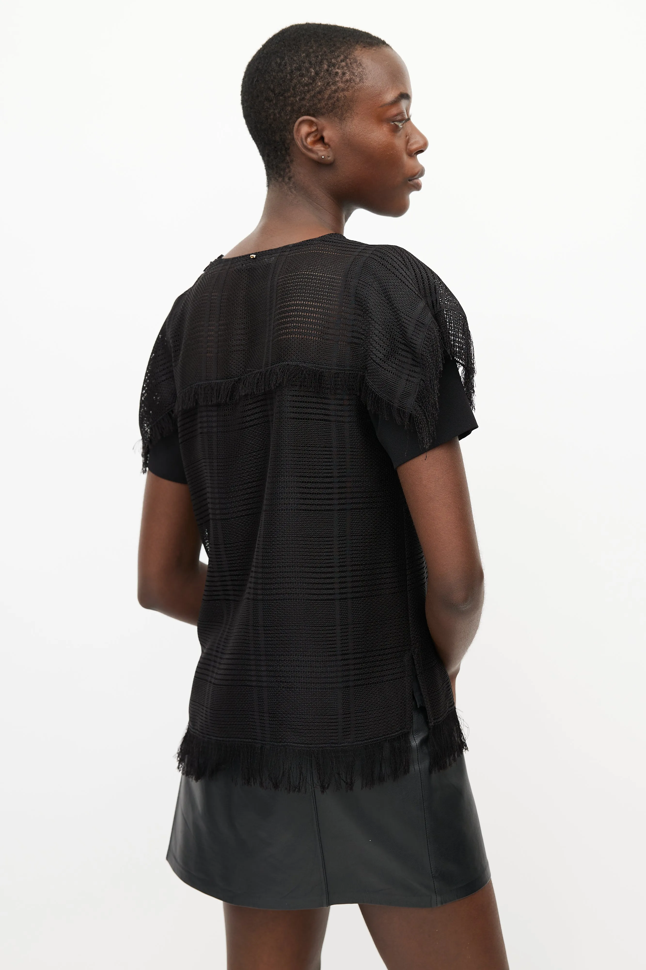 Black Mesh Fringe Top