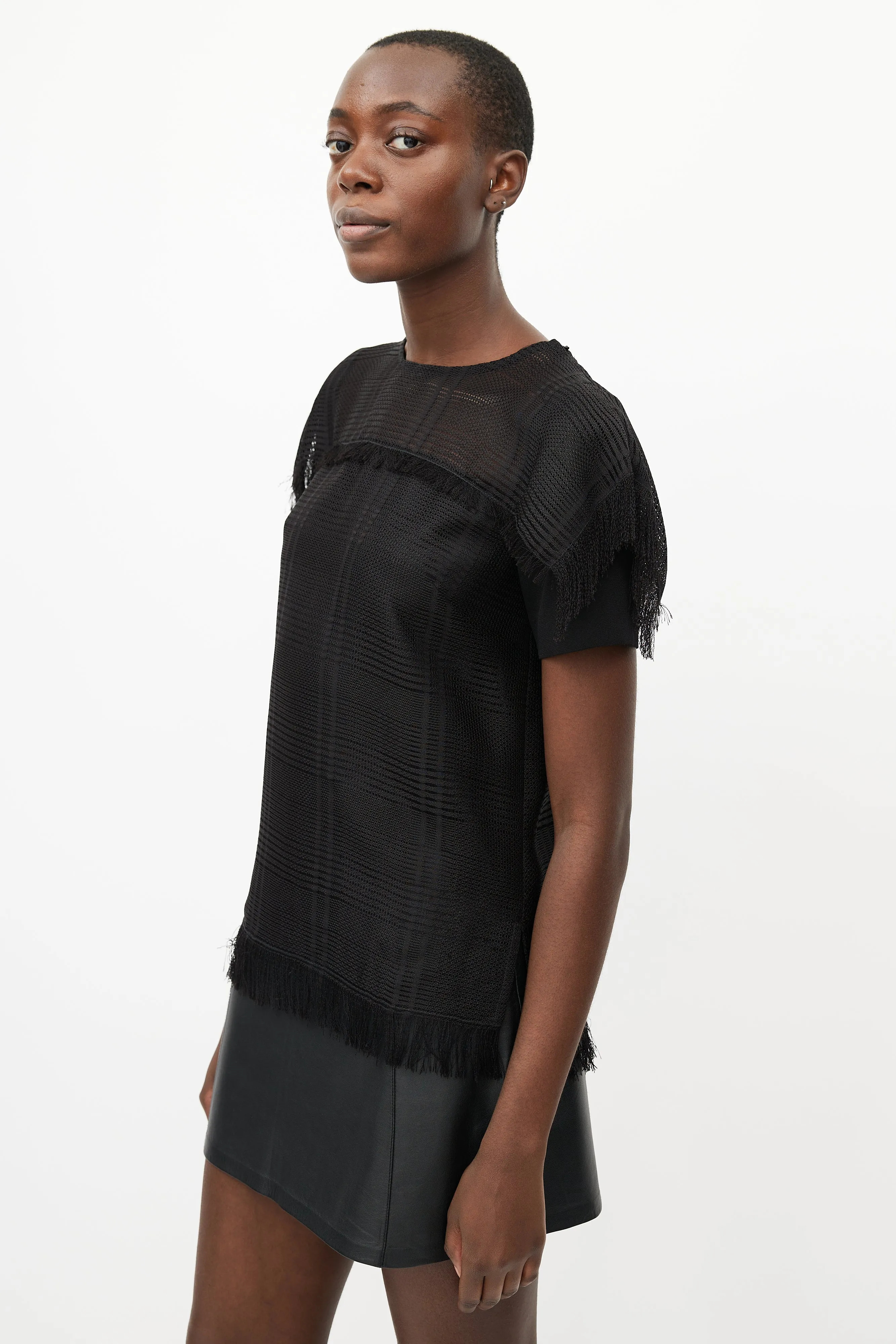 Black Mesh Fringe Top