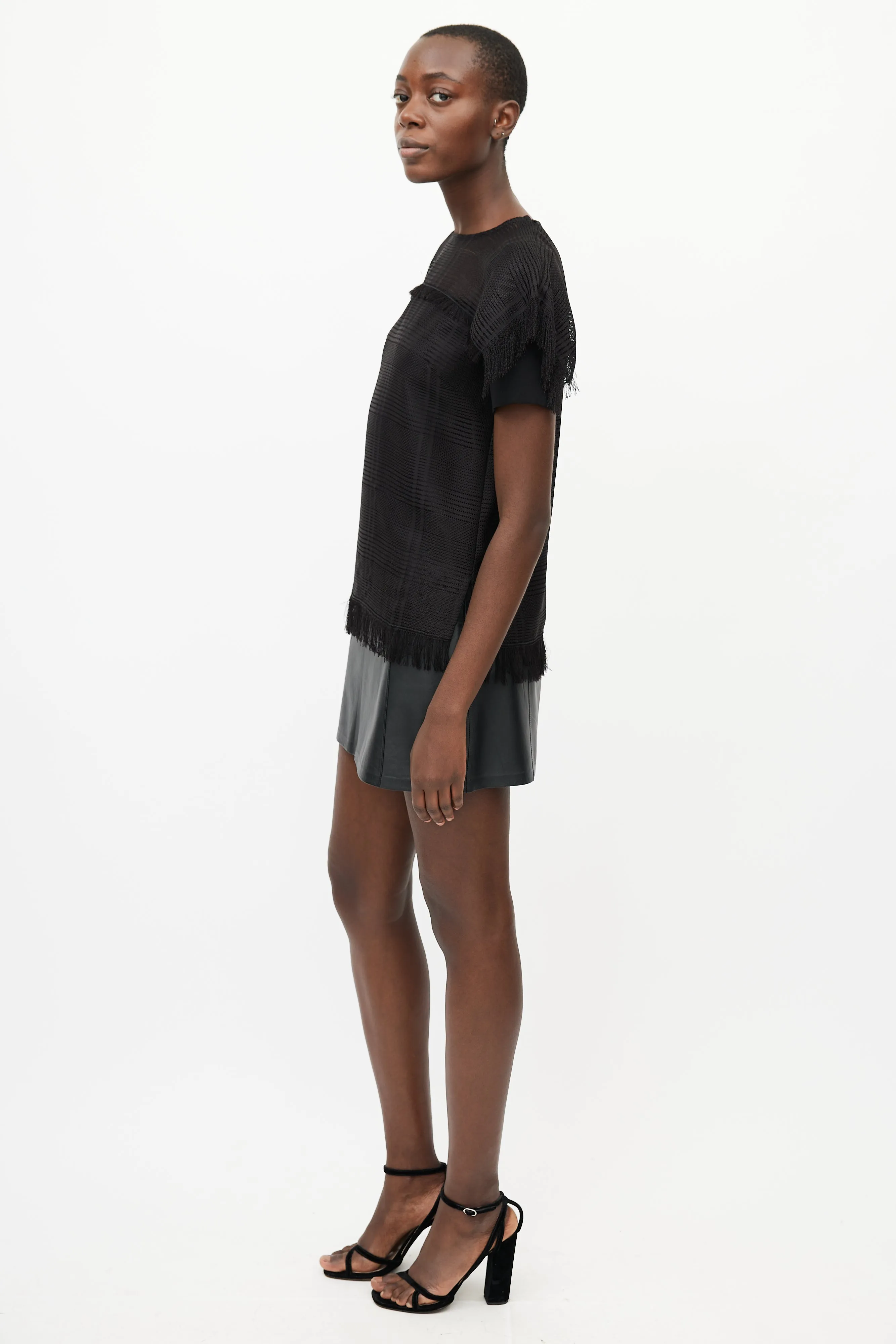 Black Mesh Fringe Top