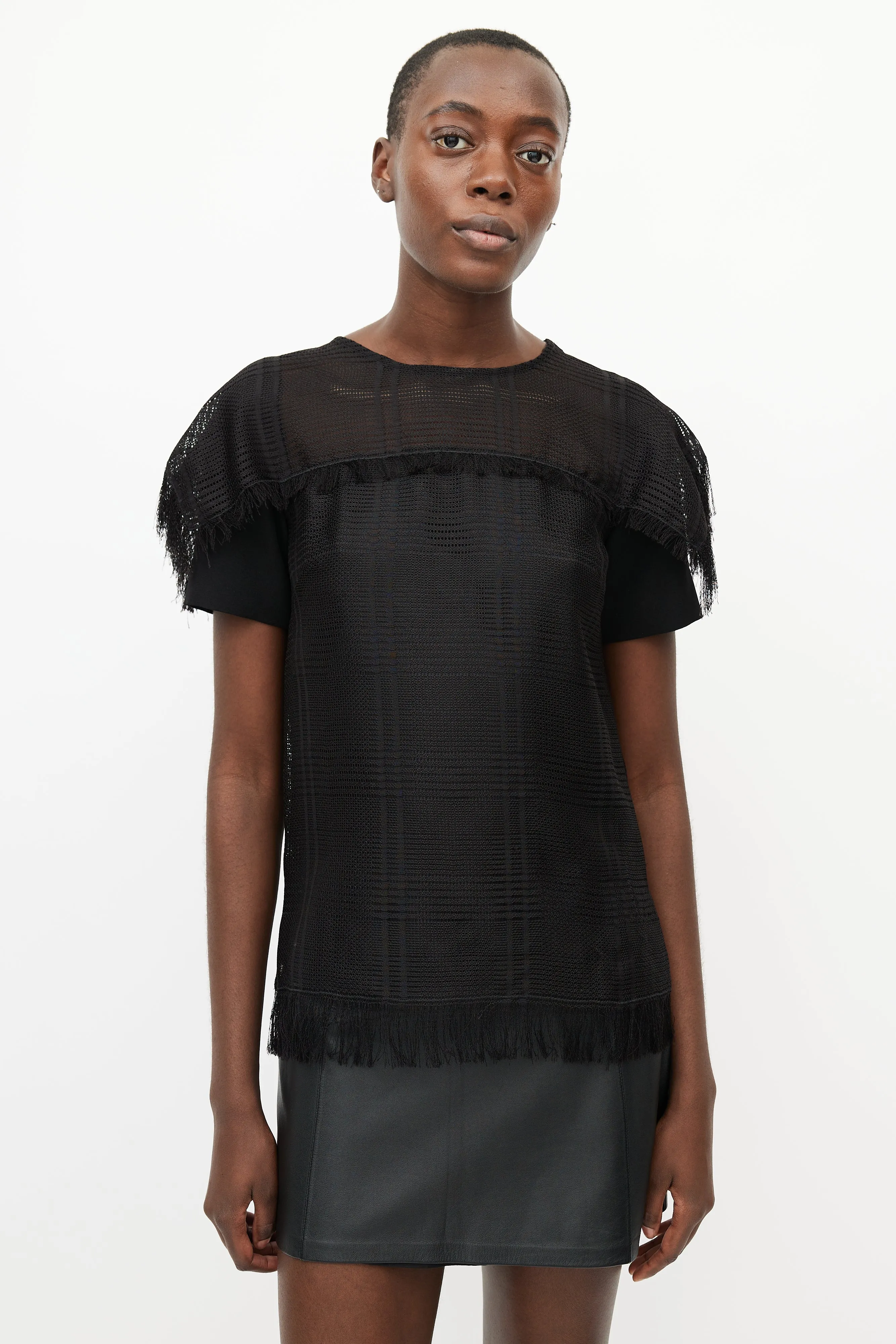 Black Mesh Fringe Top
