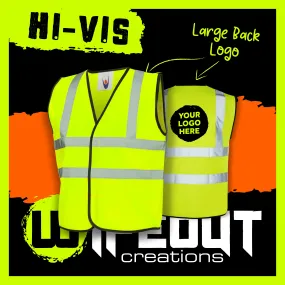 High Visibility Back Print Vests (yellow or orange) x25 - Logo or Text