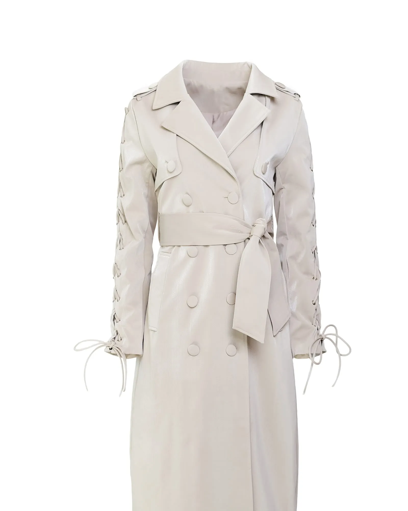 Lace-Up Trench Coat | Cream