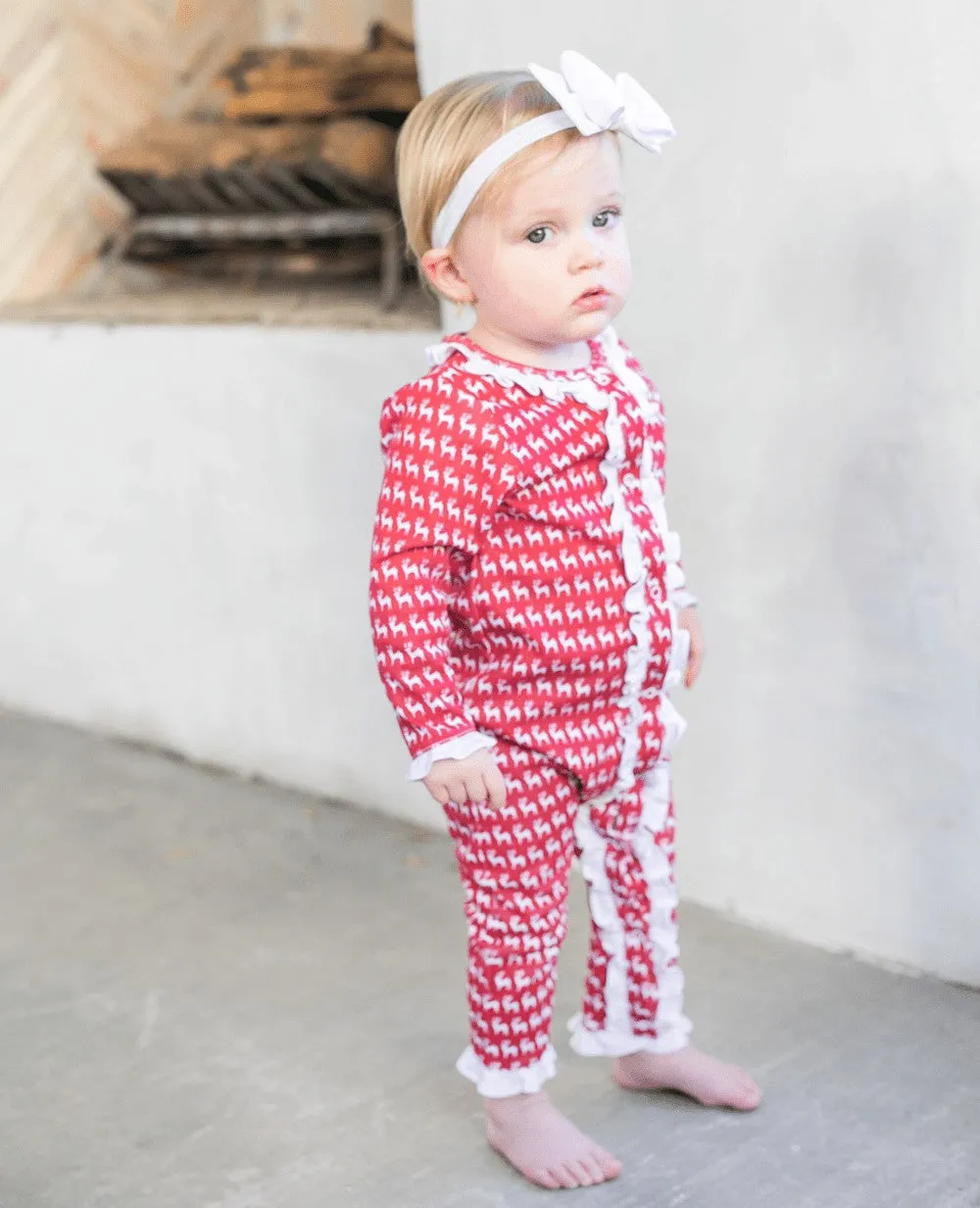 Lila & Hayes Baby Girls Grey Romper - Red Reindeer