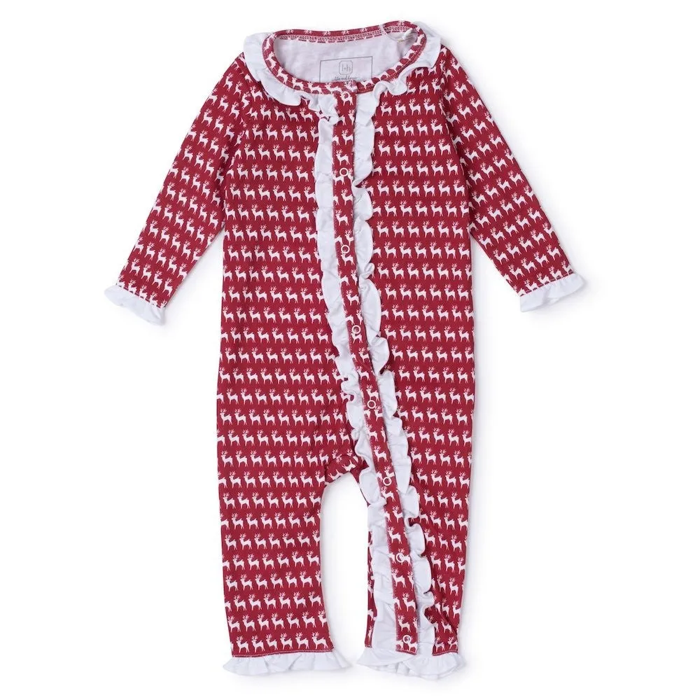 Lila & Hayes Baby Girls Grey Romper - Red Reindeer