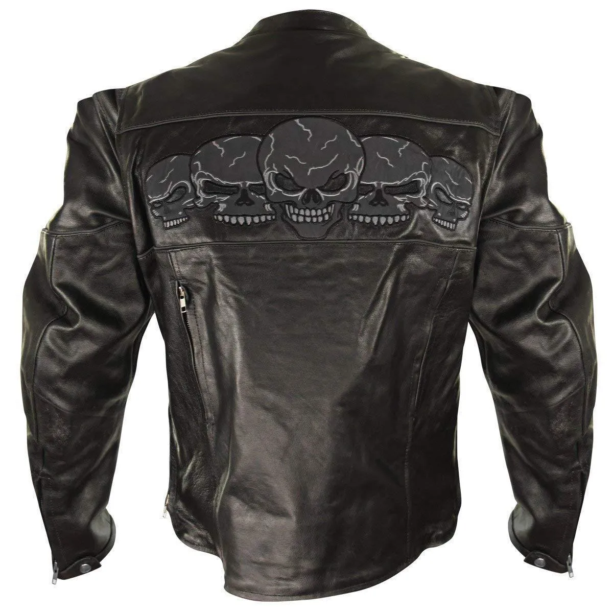 MENS DARK BLACK CRUISING MOTORCYCLE LEATHER SKULL RACING JACKET