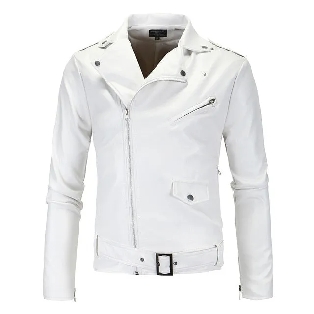 Spring Autumn Motorcycle Leather Jacket Men Slim Fit Oblique Zipper PU Jacket Men's Leather Jackets Motorcycle PU Leather men