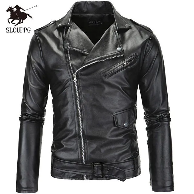 Spring Autumn Motorcycle Leather Jacket Men Slim Fit Oblique Zipper PU Jacket Men's Leather Jackets Motorcycle PU Leather men