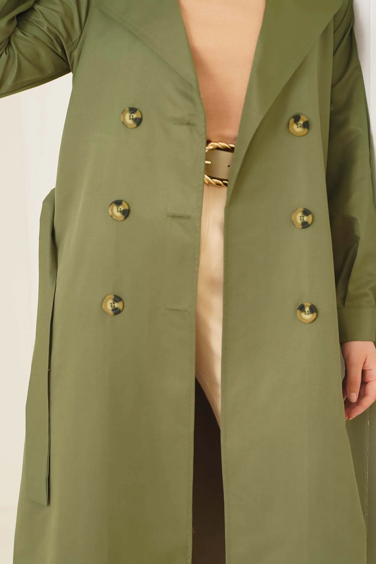 Three-Button Double-Breasted Trench Coat - Pastel Green