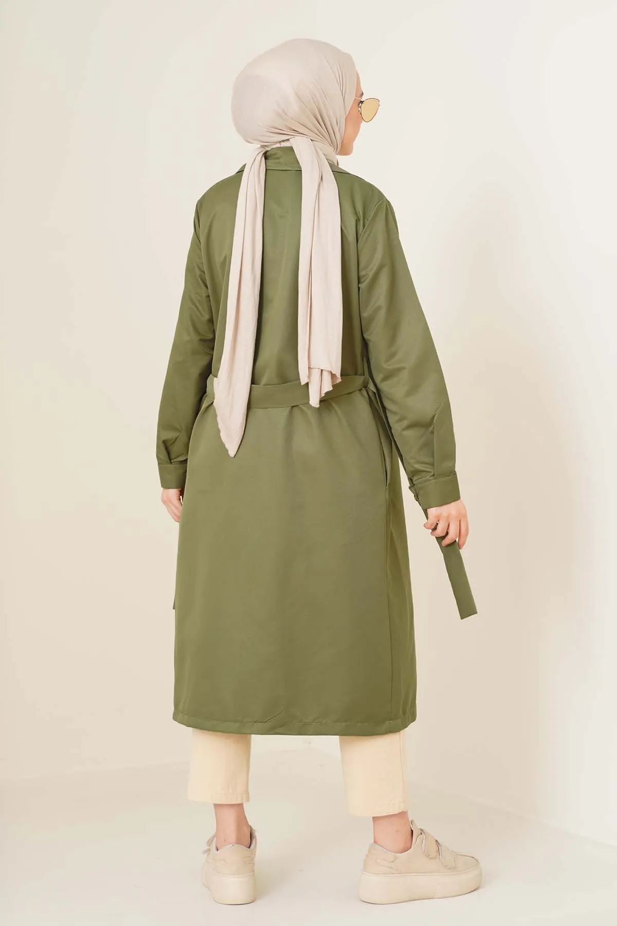 Three-Button Double-Breasted Trench Coat - Pastel Green