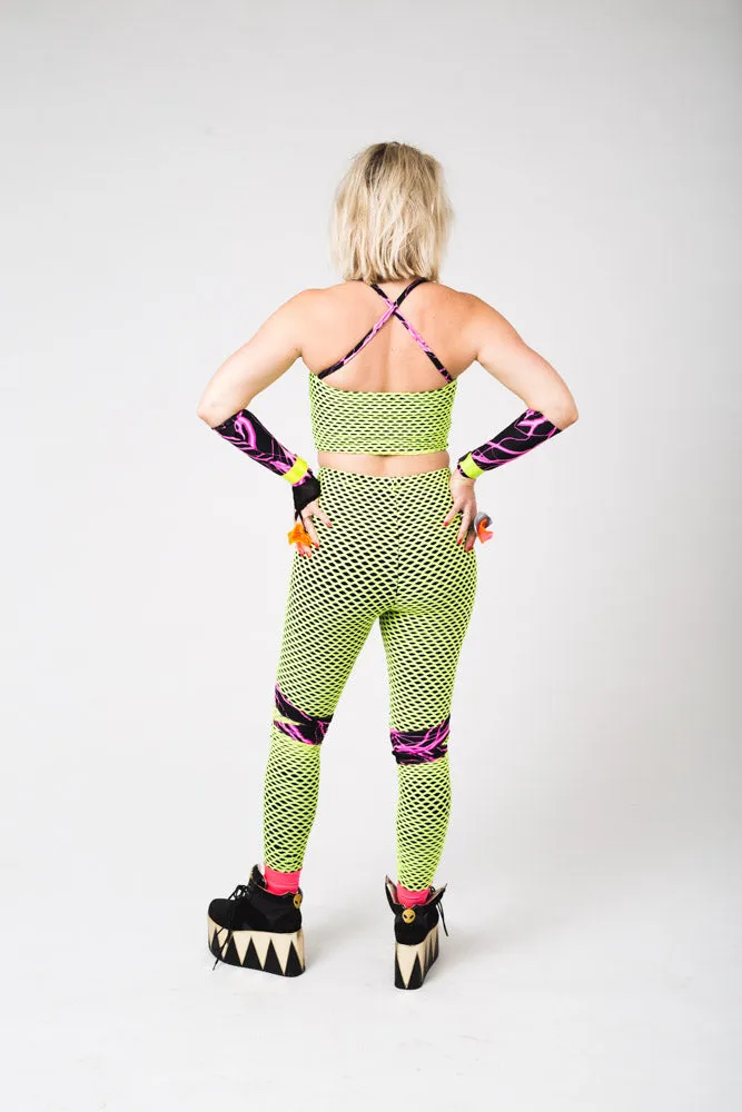 Yellow Fishnet Leggings (Small)