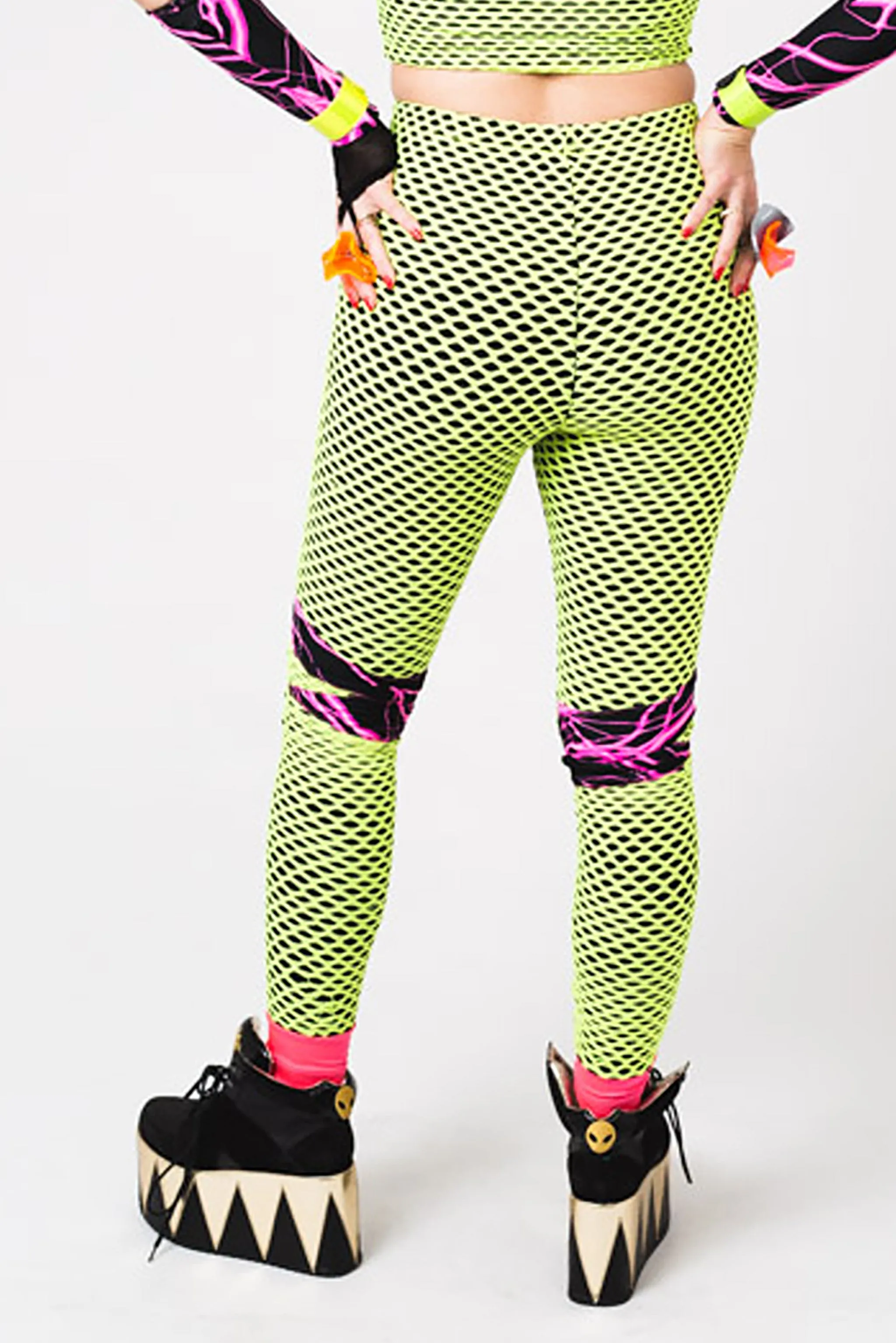 Yellow Fishnet Leggings (Small)